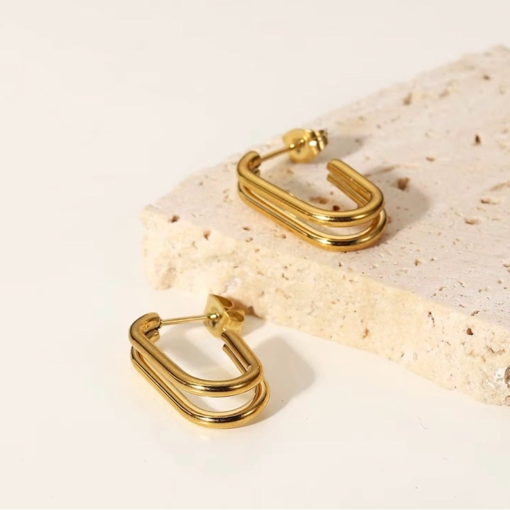 18K Gold Plated Double Layer Hoop Earrings - Picture 2 of 6